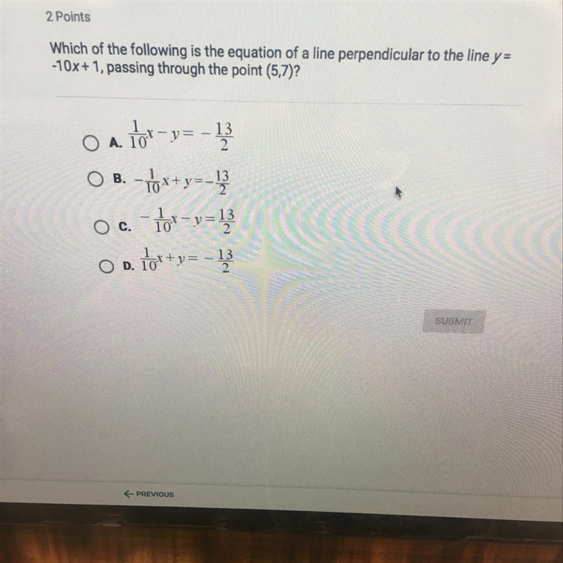 Which is the equation of a line perpendicular to the line y-example-1