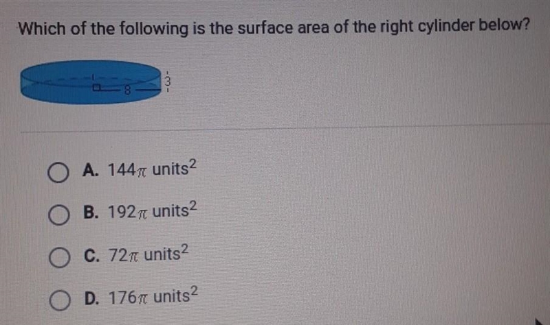 Which of the following is the surface area of the right cylinder below? height 3 radius-example-1