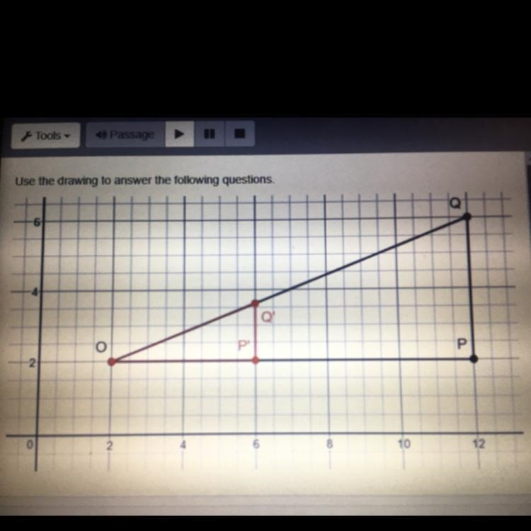 What is the scale factor of the triangle dilated from OPQ to OP’Q’ from center 0 explain-example-1