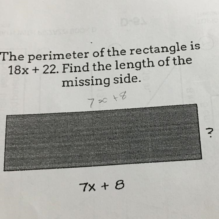 The perimeter of the rectangle is 18x + 22. Find the length of the missing side-example-1