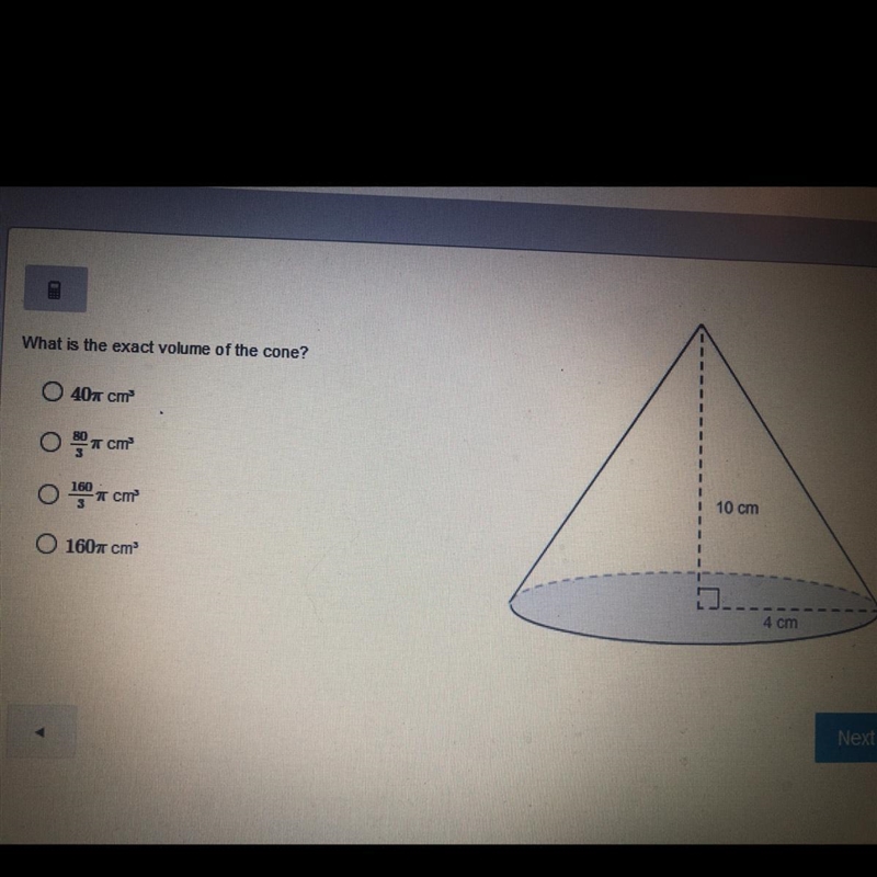 What is the exact volume of the cone?-example-1