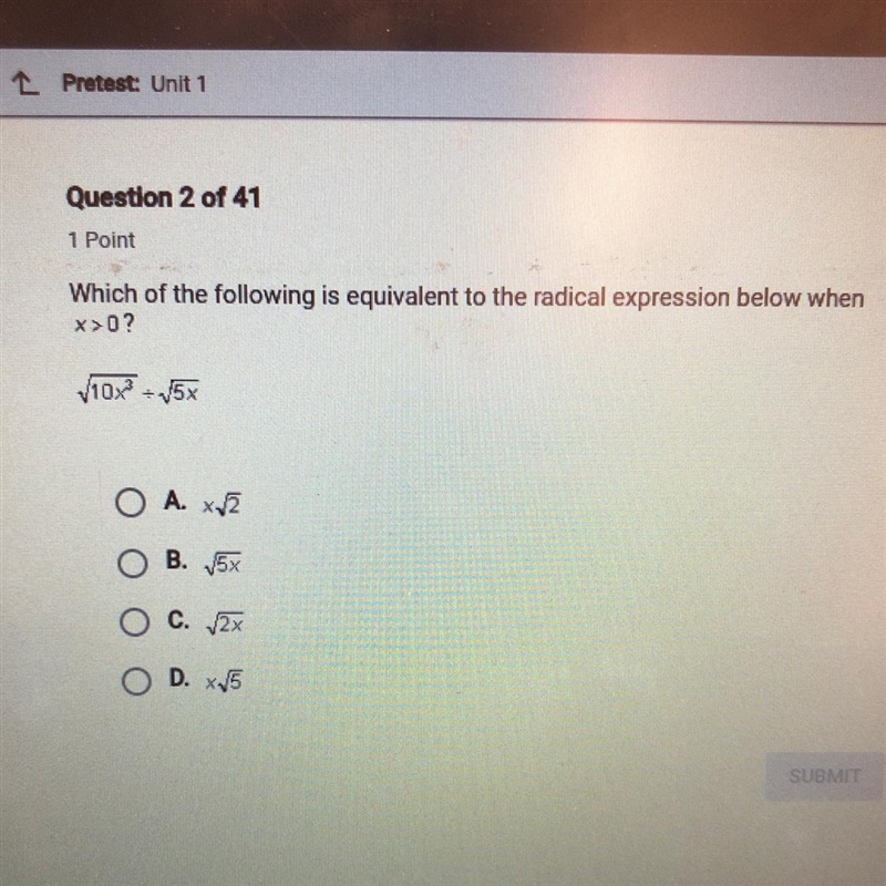 Which of the following is equivalent to the radical expression below when X>0?-example-1