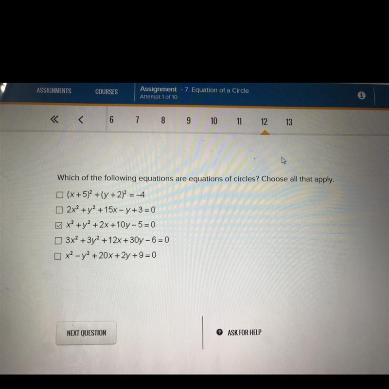 Which of the following equations are equations of circles? Choose all that apply.-example-1