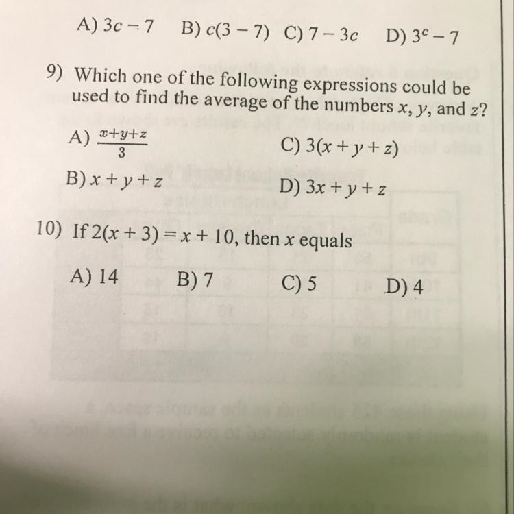 9) Which one of the following expressions could be used to find the average of the-example-1