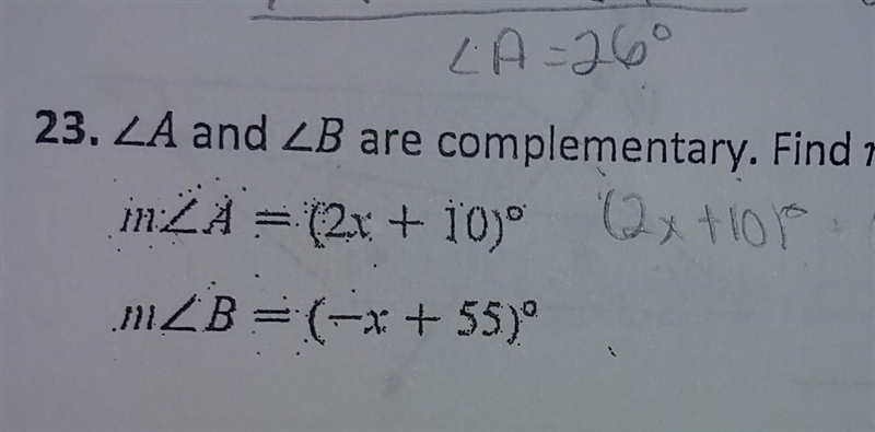 Angle A abd B are complementary find angle A and B ​-example-1