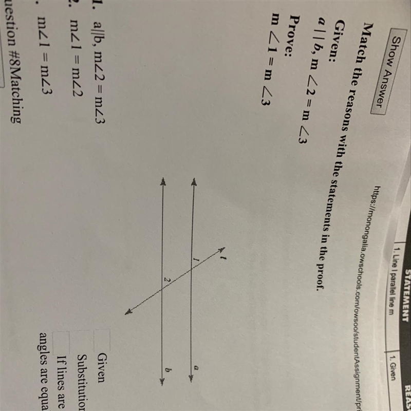 Match the reason with statement in proof.-example-1