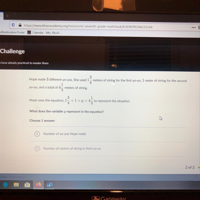 Help! You can see option c but it says: "Total number of meters of string Hope-example-1