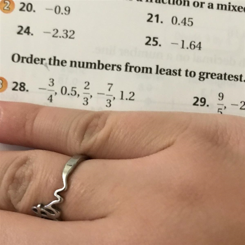 Order from least to greatest: -3/4,0.5,2/3,-7/3,1.2-example-1