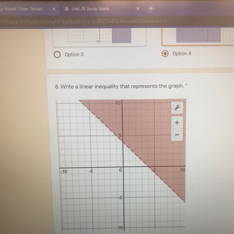 Please help me to write a linear inequality that represents the graph-example-1