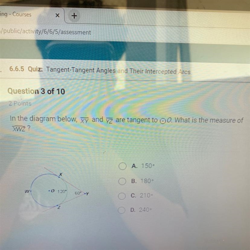 PLEASE HELP FAST In the diagram below, Xy and yz are tangent to o. What is the measure-example-1