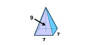 Compute the volume of the right square pyramid shown. A.147 cubic units B.241 cubic-example-1