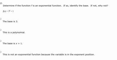 30 POINTS PLEASE HELP is f(x)=3x+1 a exponential function?-example-1