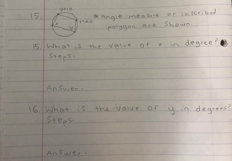 What is the value of x and y in degrees? Please show steps!-example-1