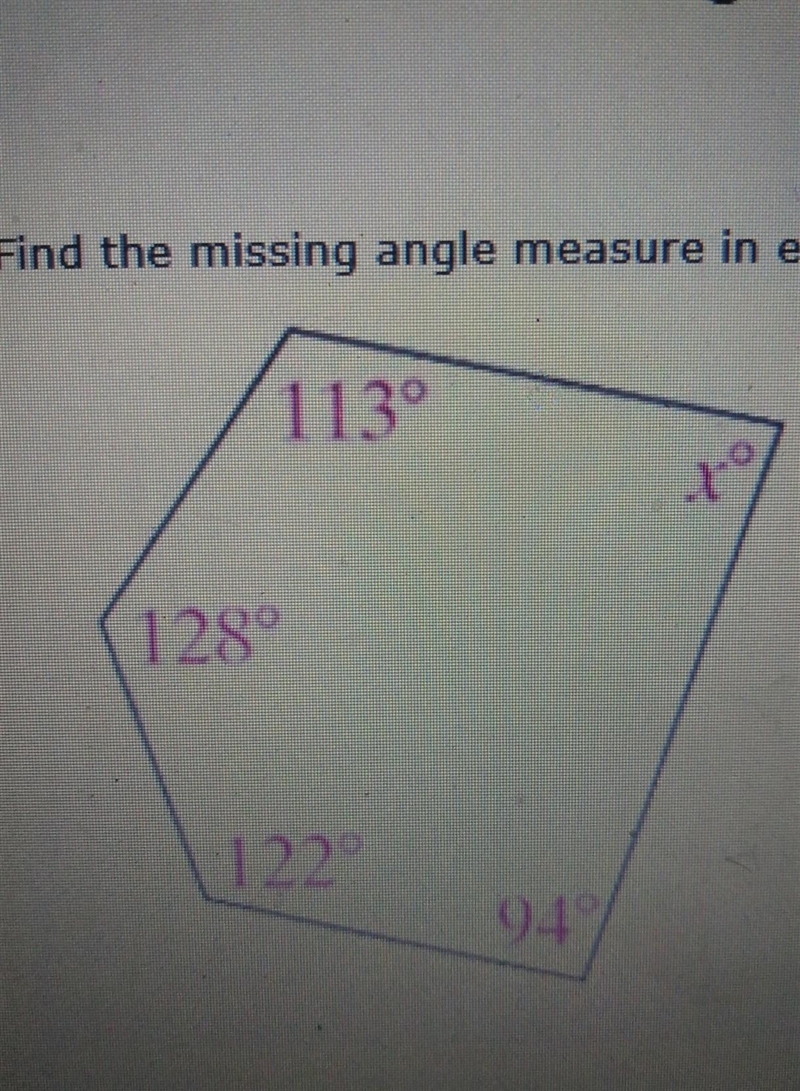 find the missing angle measures in the figure? A.) 103 degrees B. ) 93 degrees C.) 113 degrees-example-1