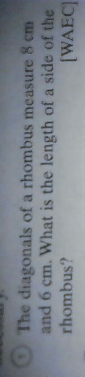 The diagonals of a rhombus measure 8cm and 6cm. What is the length of a side of the-example-1