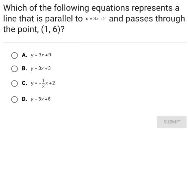 Which of the following equations represents a line that is parallel-example-1