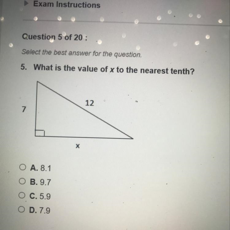 5. What is the value of x to the nearest tenth? 12-example-1