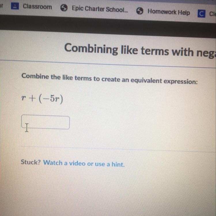 R+(-5r) Combine like terms-example-1