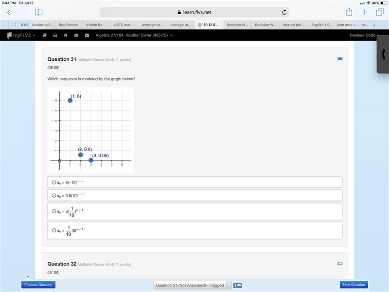 Which sequence is modeled by the graph below? coordinate plane showing the points-example-1