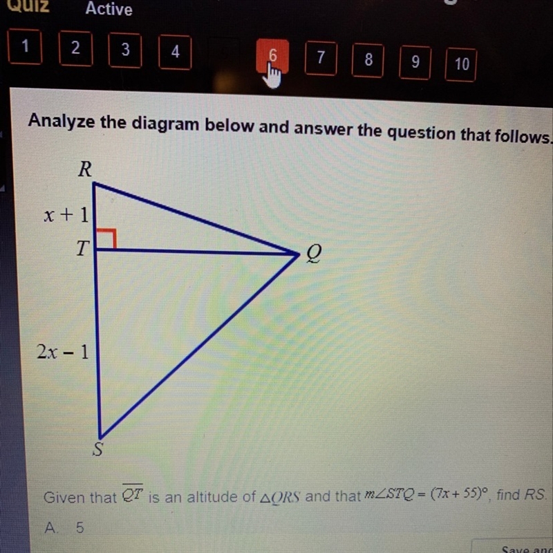 Given that QT is and altitude of triangle QRS and that m-example-1