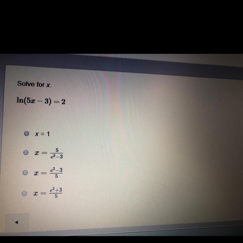 Solve for x. 1n(5x-3)=2-example-1