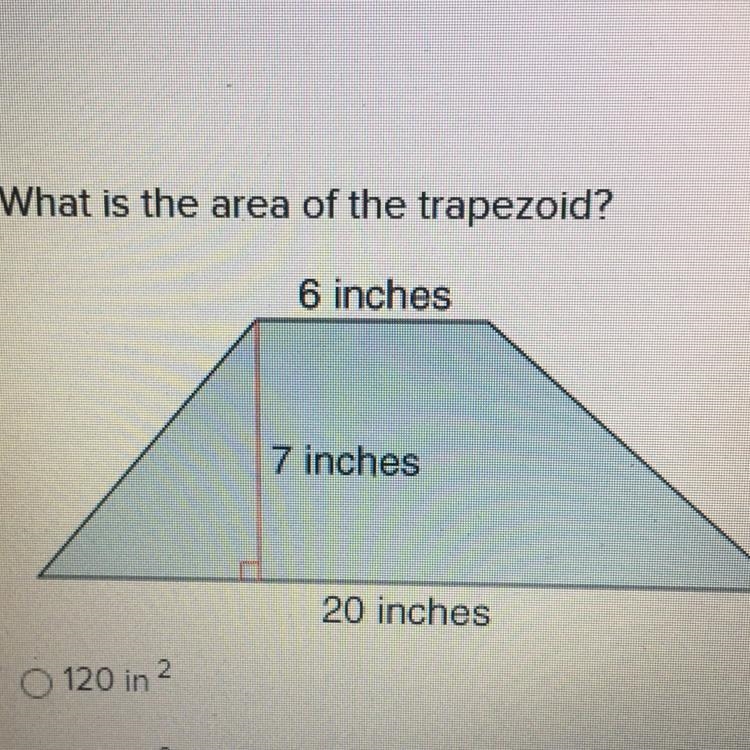 What is the area of the trapezoid O 120in O 140in O 91in O 182in-example-1