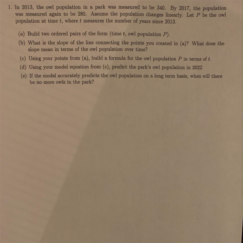 I need help with letters (D) and (E). My model equation from letter (C) is: P = -55/4 t-example-1