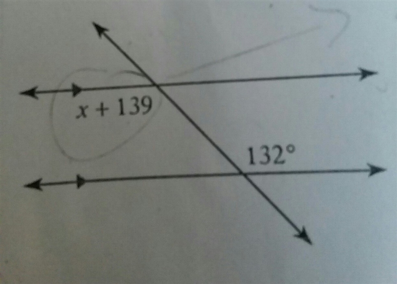 Solve for x. x+139 132°-example-1