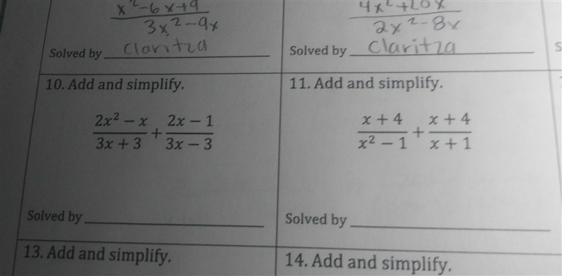 URGENT ! for numbers 10 and 11 add and simplify. there are rational expressions PLEASE-example-1