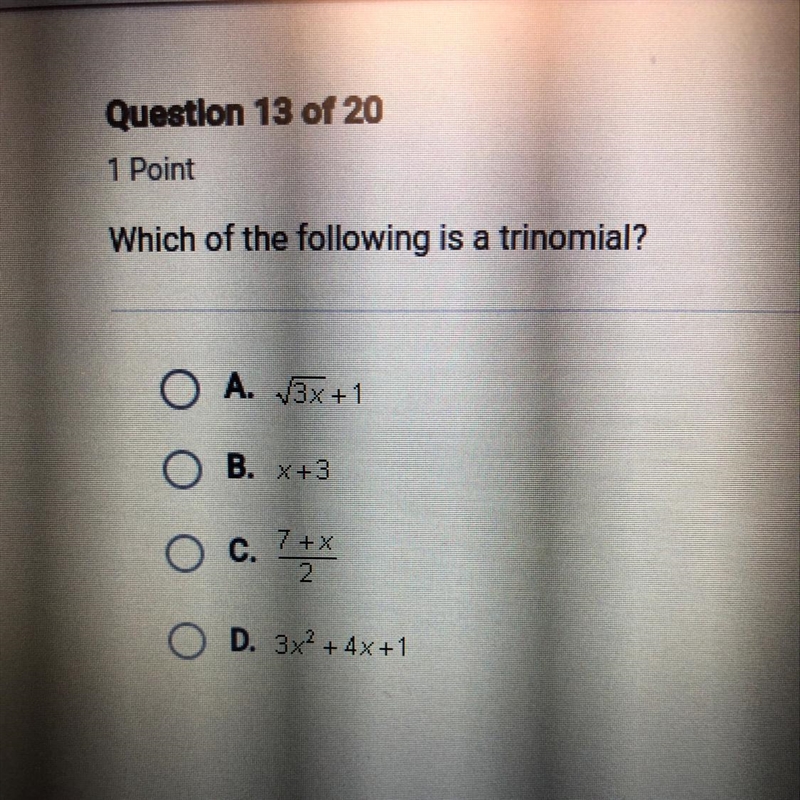 Which of the following is a trinomial?-example-1