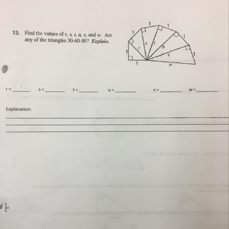 Finda the values of r,s,t,u,v, and w. are any of the triangles 30-60-90-example-1