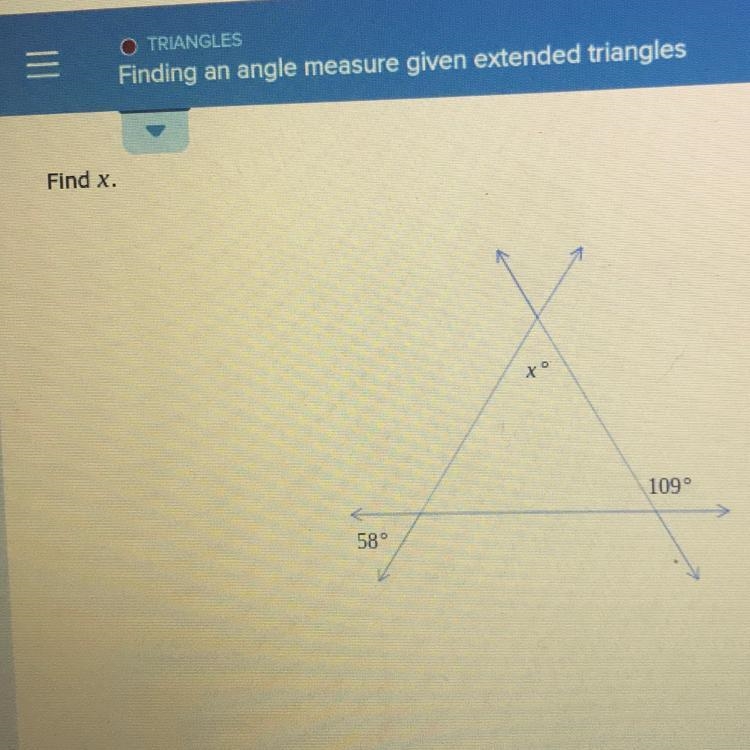 Help me with this problem? Please? Finding an angle measure given extended triangles-example-1