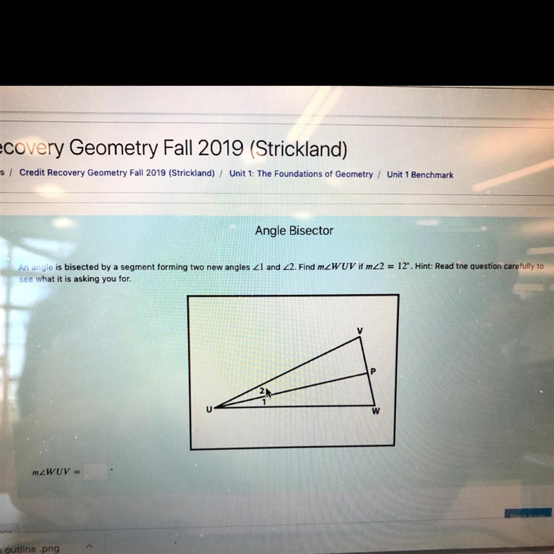 An angle is bisected by a segment forming two new angles <1 and <2. find m-example-1