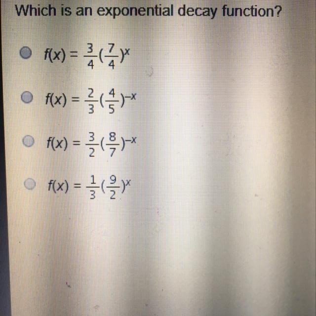 Which is an exponential decay function?-example-1