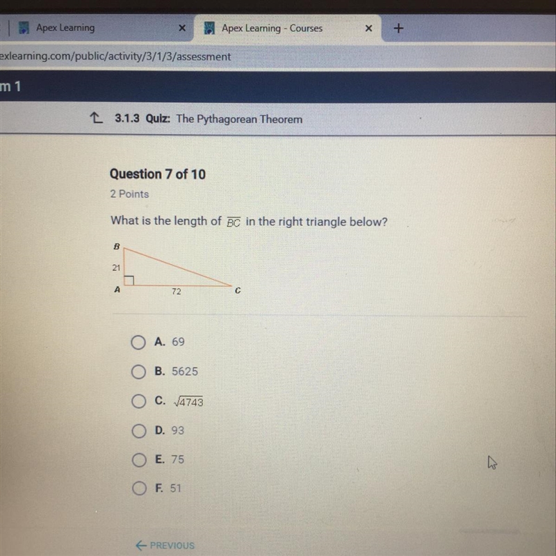 What is the length of BC in the right triangle below?-example-1