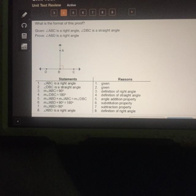 A. two column proof b. two-paragraph proof c. flowchart proof d. one-paragraph proof-example-1