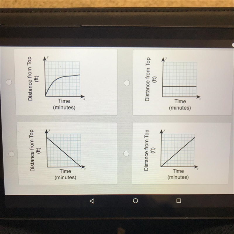 Which graph could represent a car driving uphill at a constant speed ?.-example-1