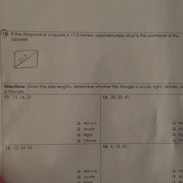 It is question number 10. Use Pythagorean theorem.-example-1