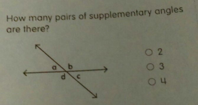 How many pairs of supplementray angles ate there? PLEASE HELP!!-example-1