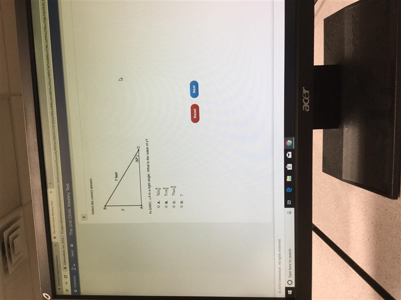 In triangle abc, angle A is the right angle. What is the value of y?-example-1