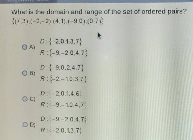 What is the domain and range of the set of ordered pairs?​-example-1