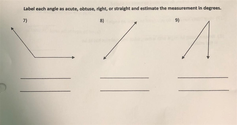 Label each angle as acute, obtuse, right, or straight and estimate the measure in-example-1