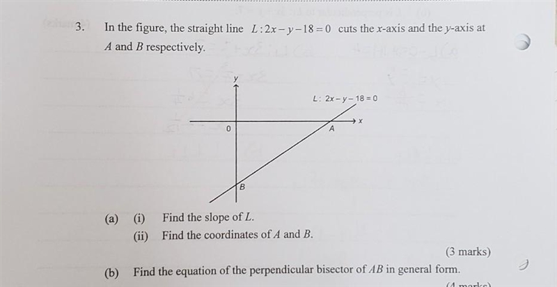 3. In the figure, the straight line L:2x-y-18 = 0 cuts the x-axis and the y-axis at-example-1