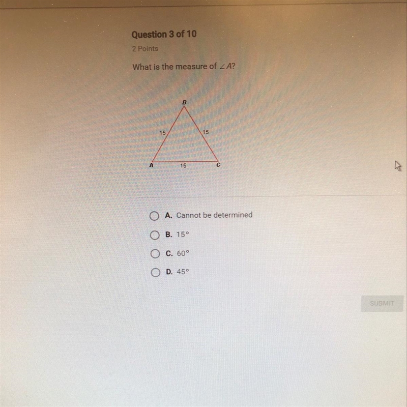 What is the measure of ∠A?-example-1