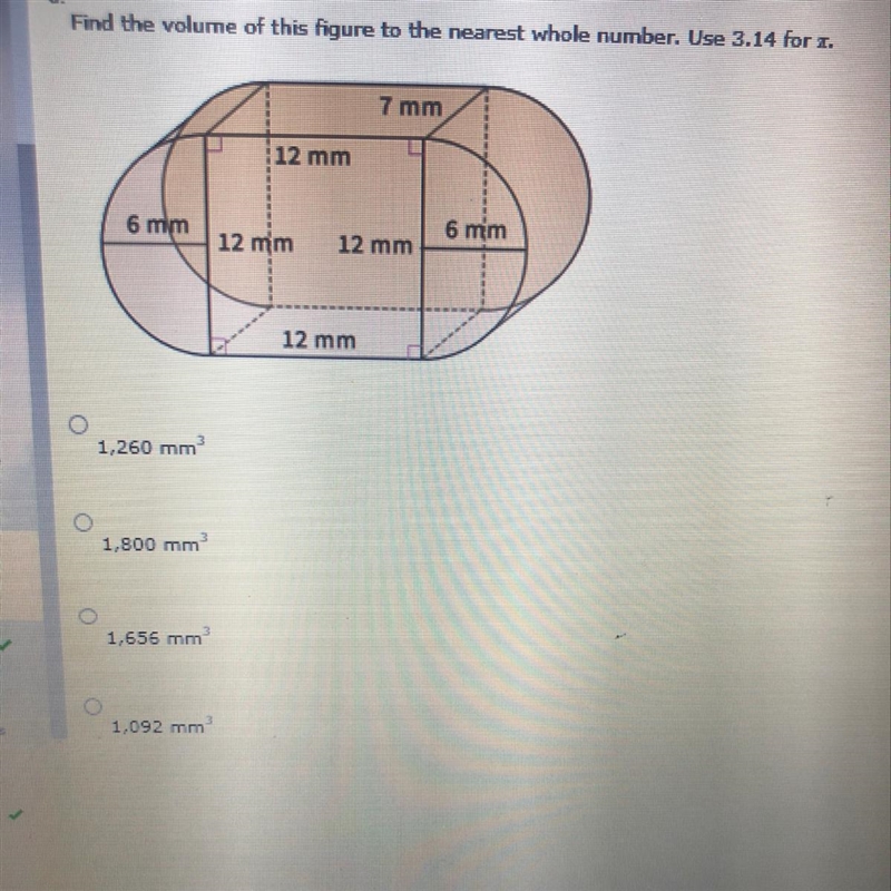 Find the volume of this figure to the nearest whole number. Use 3.14 for pi.-example-1