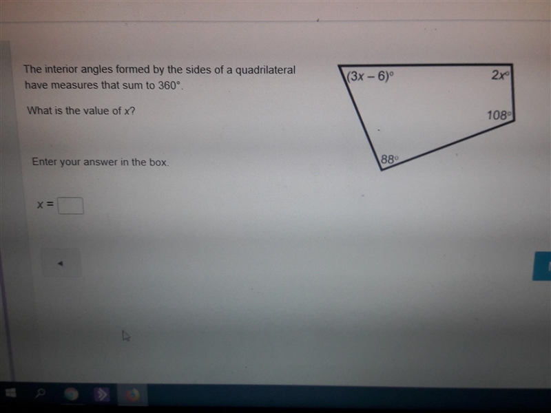 The interior angles formed by the sides of a quadrilateral have measures that sun-example-1