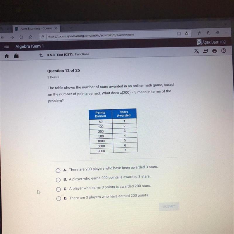 The table shows the number of stars awarded in an online math game-example-1