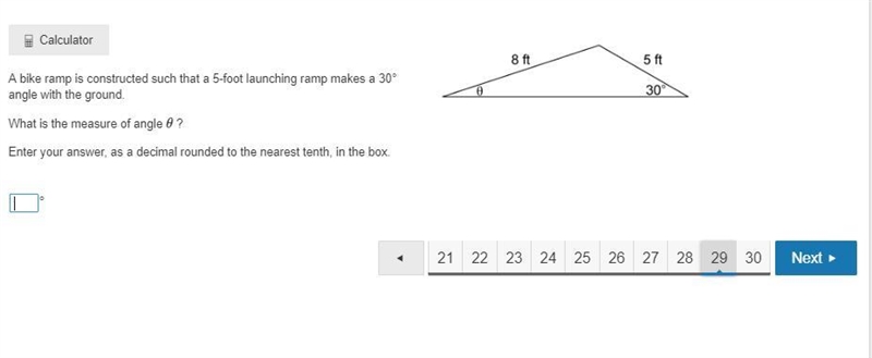 A bike ramp is constructed such that a 5-foot launching ramp makes a 30° angle with-example-1