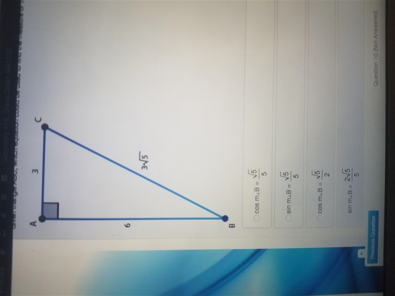 Need help QUICK! Given triangle ABC, which equation could be used to find the measure-example-1