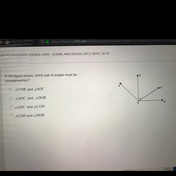 In the figure shown, which part of angles must be complementary?-example-1